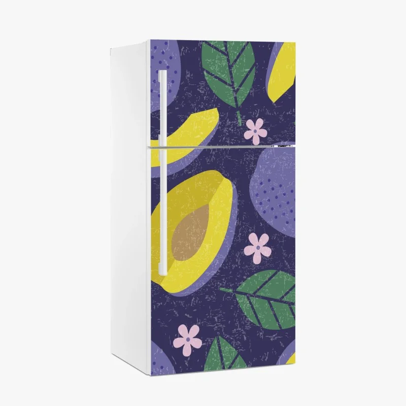 Adesivo per frigorifero motivo di prugne viola e gialle con texture vintage