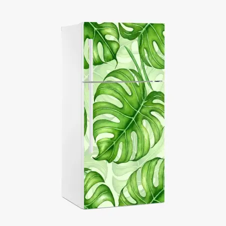 Adesivo per frigorifero motivo botanico di foglie di monstera in acquerello • Wallissimo®