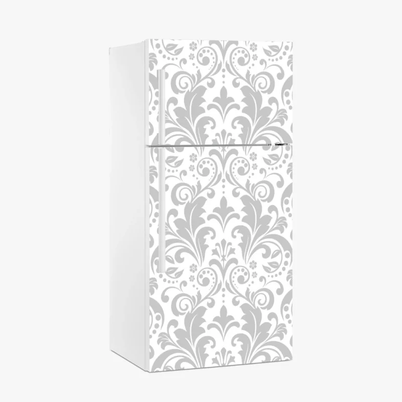 Adesivo per frigorifero motivo damascato elegante grigio e bianco