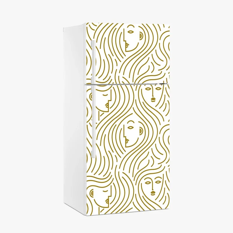 Adesivo per frigorifero motivo dorato di volti femminili intrecciati