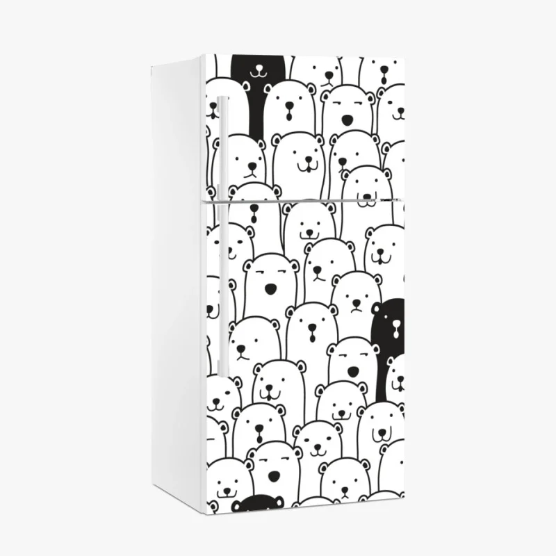 Adesivo per frigorifero motivo di orsi minimal in bianco e nero