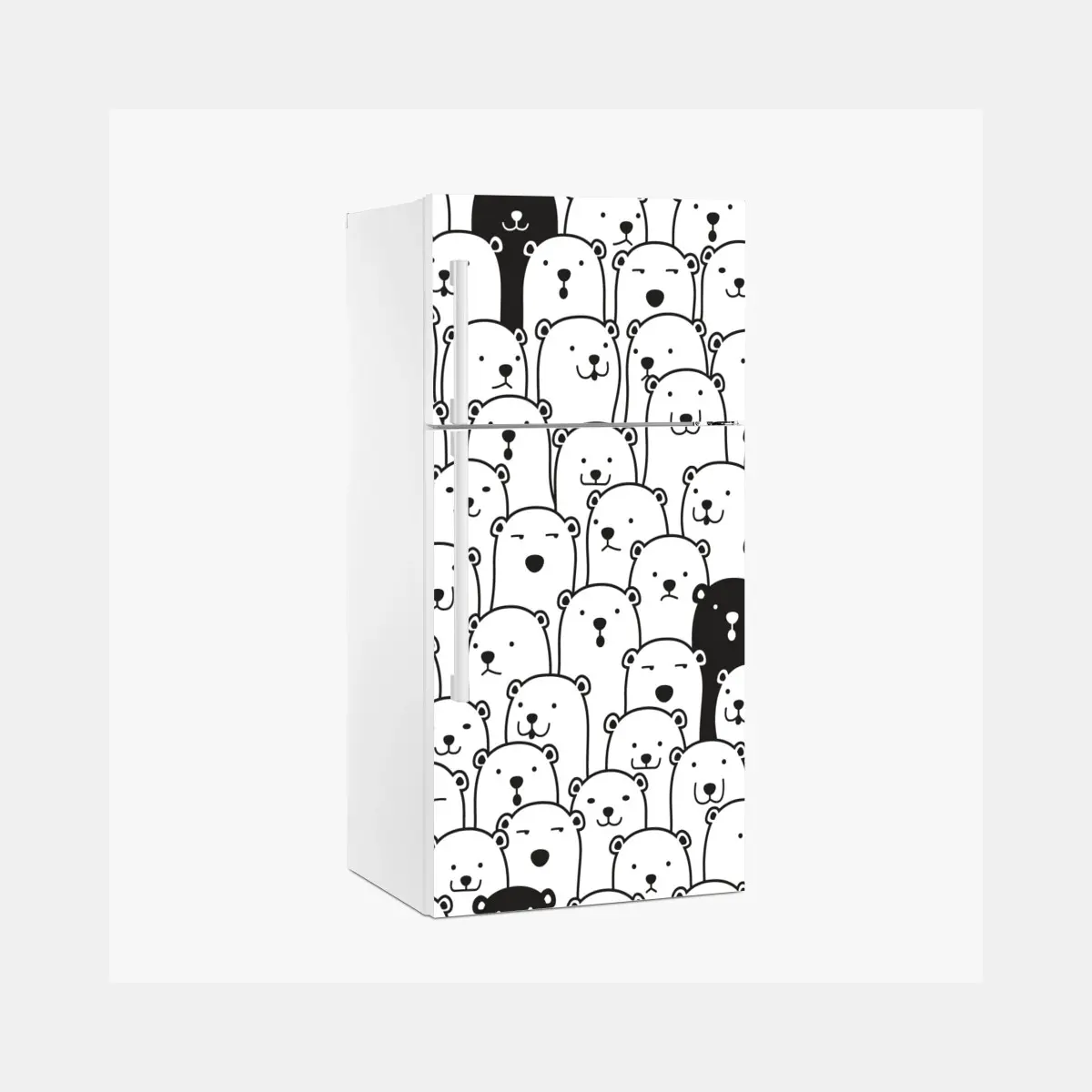 Adesivo per frigorifero motivo di orsi minimal in bianco e nero • Wallissimo®