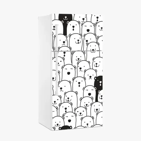 Adesivo per frigorifero motivo di orsi minimal in bianco e nero • Wallissimo®