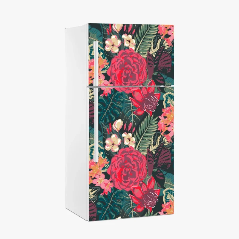 Adesivo per frigorifero motivo floreale tropicale dai toni vivaci