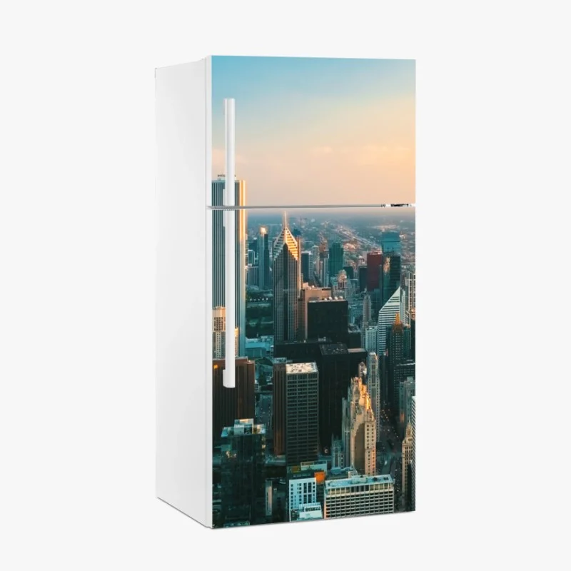 Adesivo per frigorifero tramonto su Chicago: skyline metropolitano