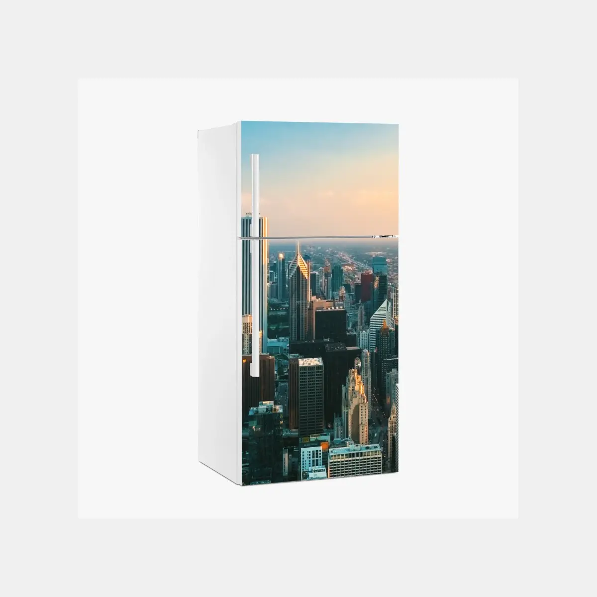 Adesivo per frigorifero tramonto su Chicago: skyline metropolitano • Wallissimo®