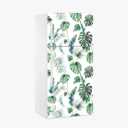 Adesivo per frigorifero motivo foglie tropicali acquerellate • Wallissimo®
