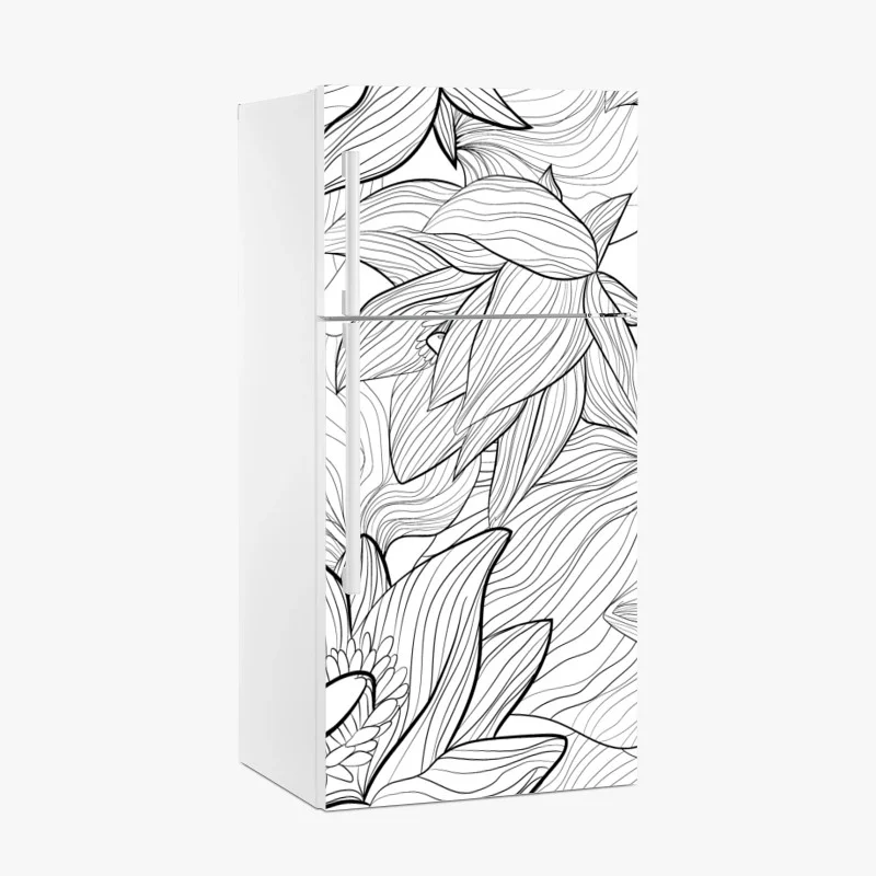 Adesivo per frigorifero fiori stilizzati in bianco e nero