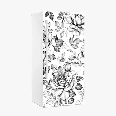 Adesivo per frigorifero motivo di rose disegnate a matita in stile vintage • Wallissimo®