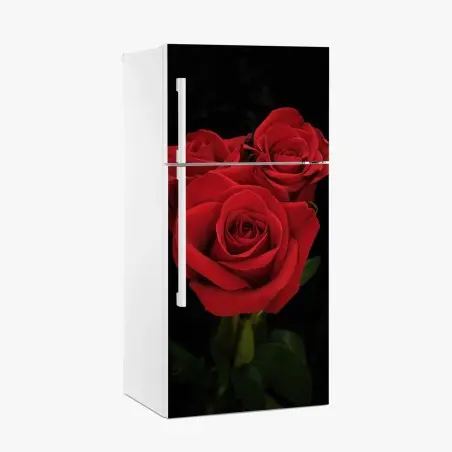 Adesivo per frigorifero eleganza di rose rosse su sfondo nero • Wallissimo®