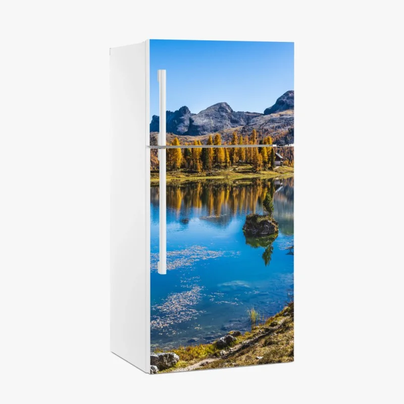 Adesivo per frigorifero paesaggio alpino autunnale