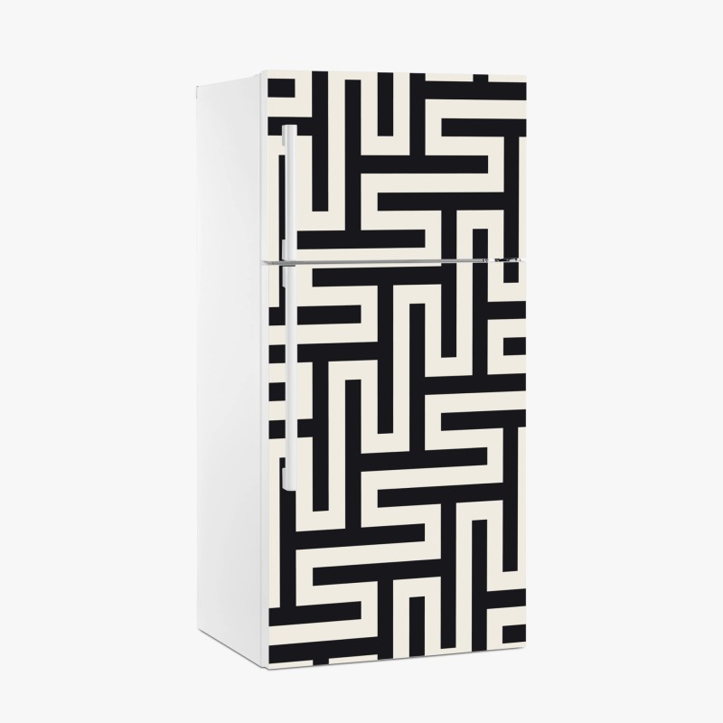 Adesivo per frigorifero labirinto geometrico in bianco e nero
