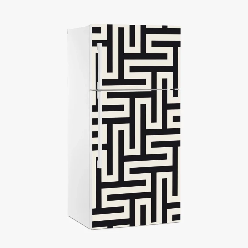 Adesivo per frigorifero labirinto geometrico in bianco e nero • Wallissimo® Adesivo per frigorifero labirinto geometrico in bianco e nero • Wallissimo®