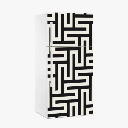 Adesivo per frigorifero labirinto geometrico in bianco e nero • Wallissimo®