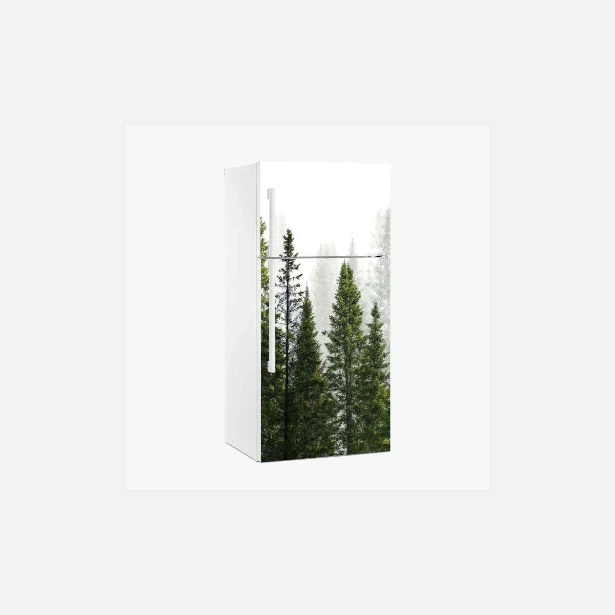 Adesivo per frigorifero foresta di abeti su sfondo bianco • Wallissimo® Adesivo per frigorifero foresta di abeti su sfondo bianco • Wallissimo®