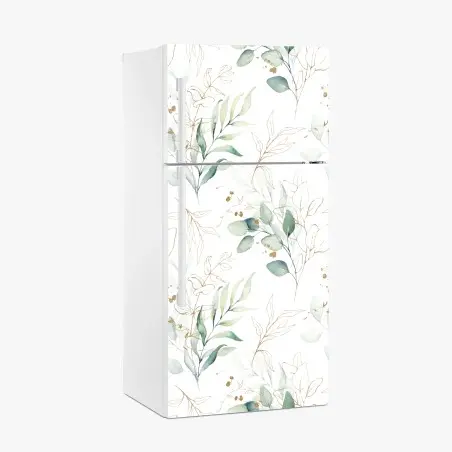 Adesivo per frigorifero motivo botanico acquerellato con accenti dorati • Wallissimo®