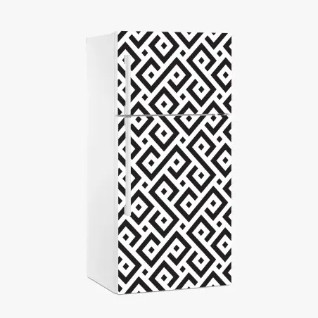 Adesivo per frigorifero motivo geometrico labirintico in bianco e nero • Wallissimo®