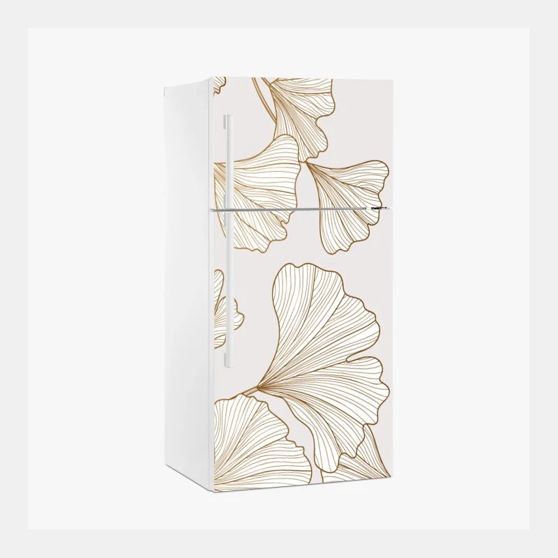 Adesivo per frigorifero foglie di ginkgo dorate su fondo chiaro