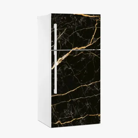 Adesivo per frigorifero marmo nero con venature dorate • Wallissimo®