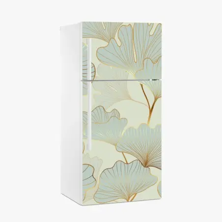 Adesivo per frigorifero motivo elegante di foglie di ginkgo con dettagli dorati • Wallissimo®