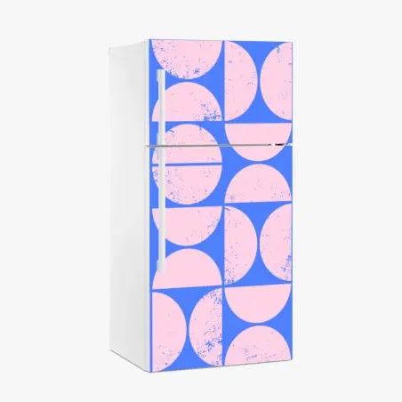 Adesivo per frigorifero motivo geometrico rosa e blu con effetto vintage • Wallissimo®
