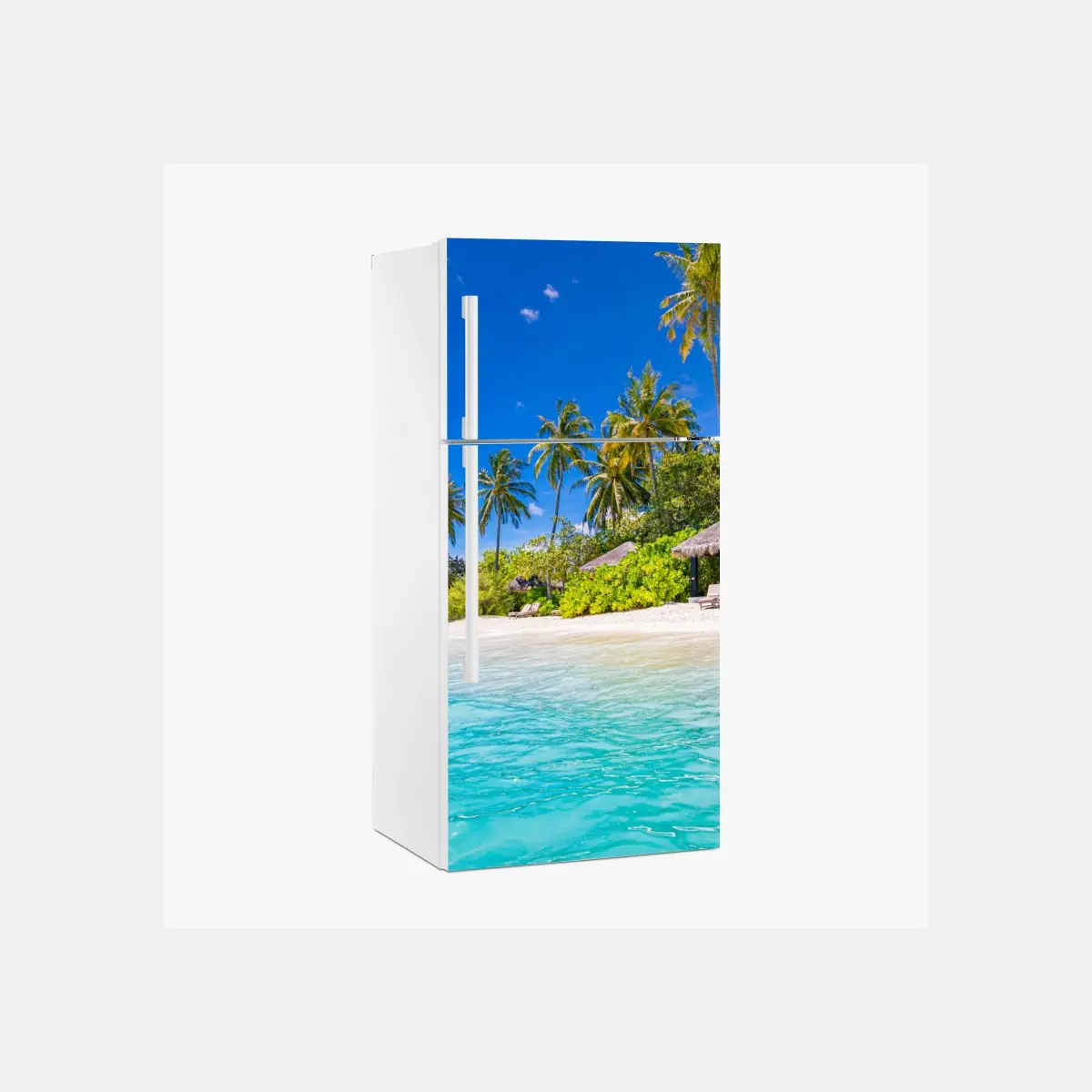 Adesivo per frigorifero paradiso tropicale con palme e mare turchese • Wallissimo®