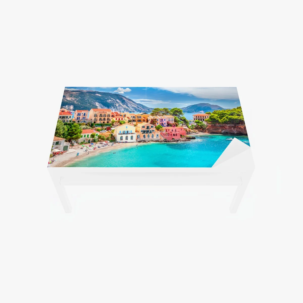 Adesivo per tavolo e scrivania Assos: scorcio di Kefalonia sul mare turchese • Wallissimo® Adesivo per tavolo e scrivania Assos: scorcio di Kefalonia sul mare turchese • Wallissimo®