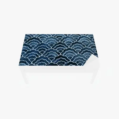 Adesivo per tavolo e scrivania motivo onde giapponesi blu dall'effetto acquerello • Wallissimo®