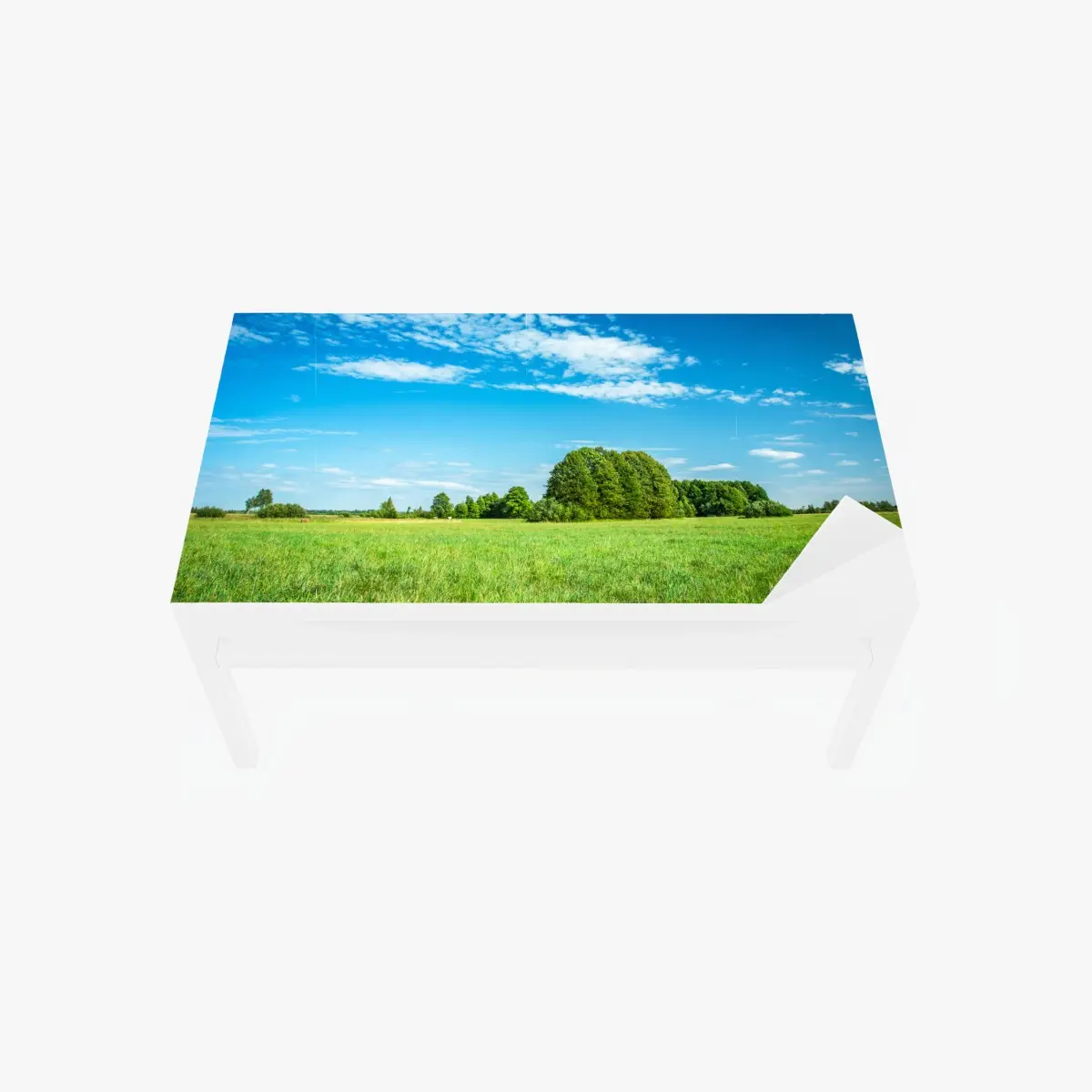 Adesivo per tavolo e scrivania prateria verde sotto cielo azzurro • Wallissimo®