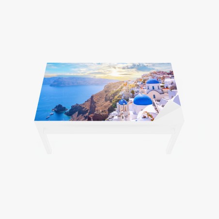 Adesivo per tavolo e scrivania scorcio di Oia, Santorini con cupole blu • Wallissimo®