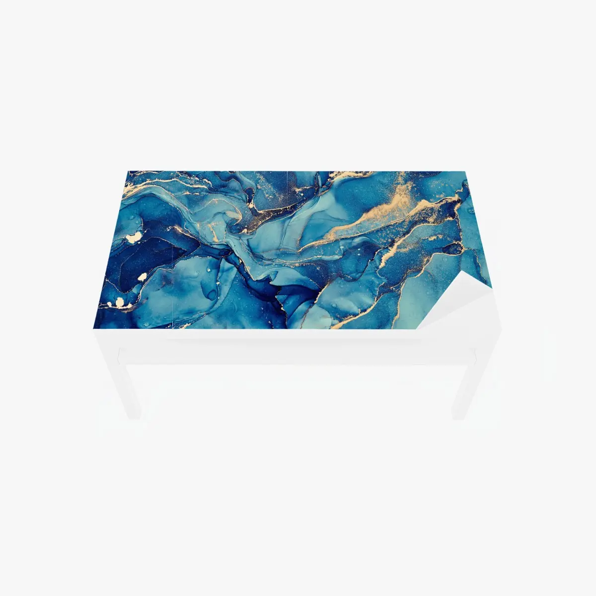 Adesivo per tavolo e scrivania onde dorate su fondo blu • Wallissimo®