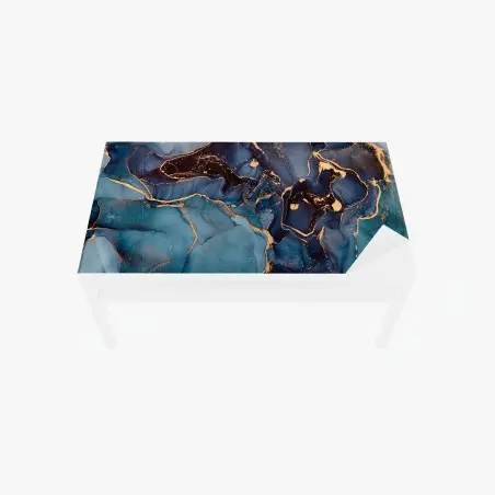 Adesivo per tavolo e scrivania correnti di inchiostro blu e oro • Wallissimo®