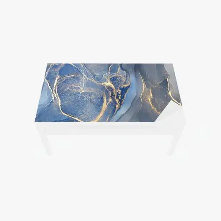 Adesivo per tavolo e scrivania marmo liquido blu e oro • Wallissimo®