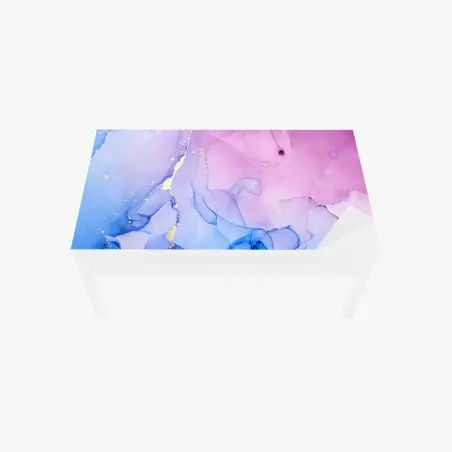 Adesivo per tavolo e scrivania sinfonia astratta rosa e blu con venature dorate • Wallissimo®
