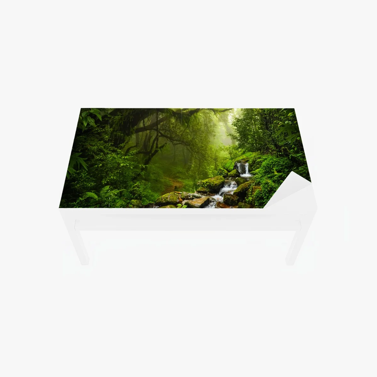 Adesivo per tavolo e scrivania paesaggio verde: ruscello nella foresta incantata • Wallissimo® Adesivo per tavolo e scrivania paesaggio verde: ruscello nella foresta incantata • Wallissimo®