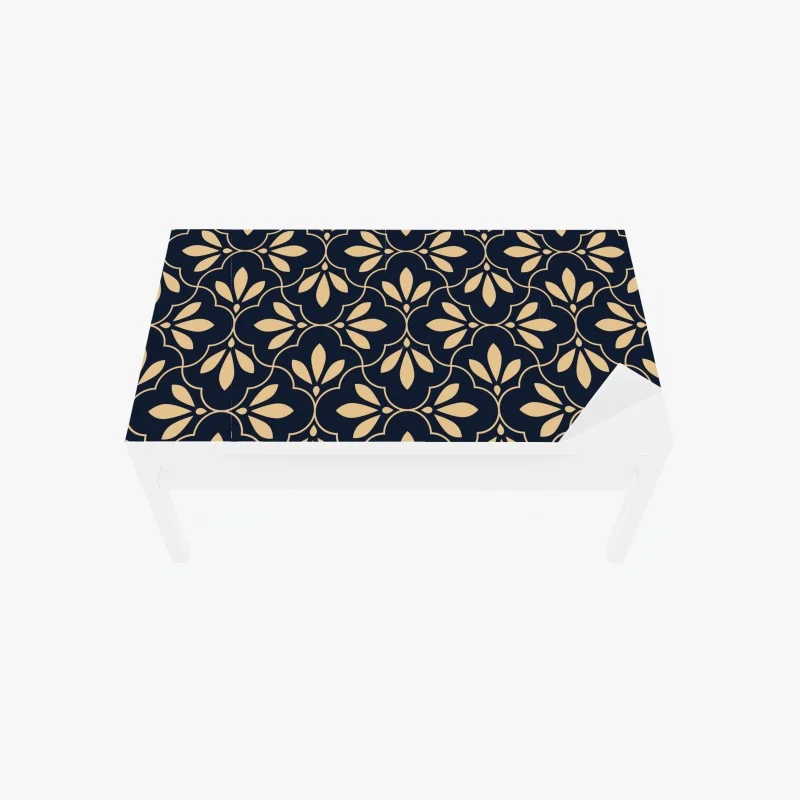 Adesivo per tavolo e scrivania motivo ornamentale floreale blu navy e beige