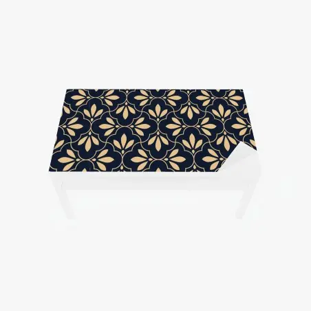Adesivo per tavolo e scrivania motivo ornamentale floreale blu navy e beige • Wallissimo®