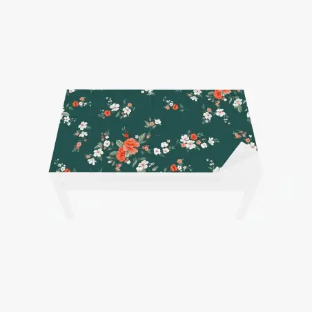 Adesivo per tavolo e scrivania motivo floreale elegante su sfondo verde smeraldo • Wallissimo®