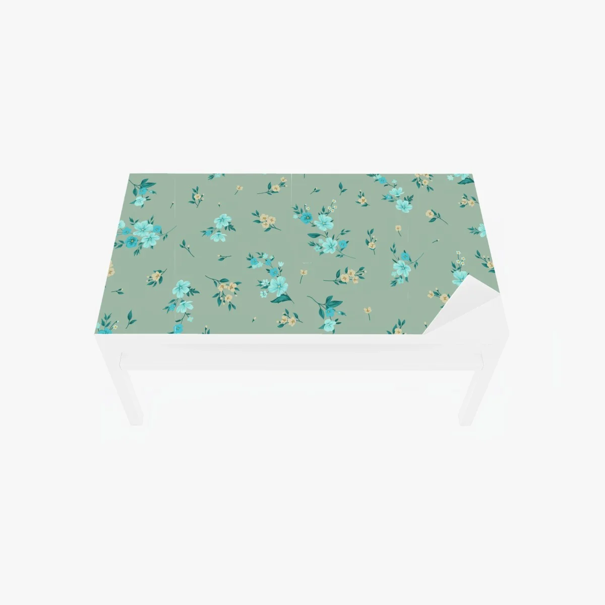 Adesivo per tavolo e scrivania motivo floreale turchese su sfondo verde menta • Wallissimo® Adesivo per tavolo e scrivania motivo floreale turchese su sfondo verde menta • Wallissimo®