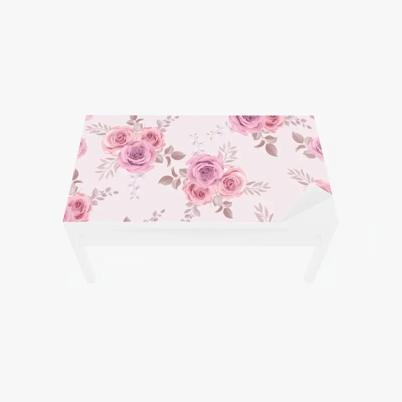 Adesivo per tavolo e scrivania bouquet di rose rosa su fondo rosa pastello