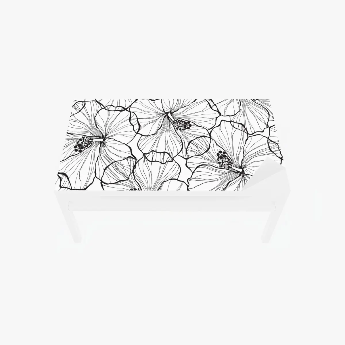 Adesivo per tavolo e scrivania motivo floreale a linee sottili in bianco e nero • Wallissimo®