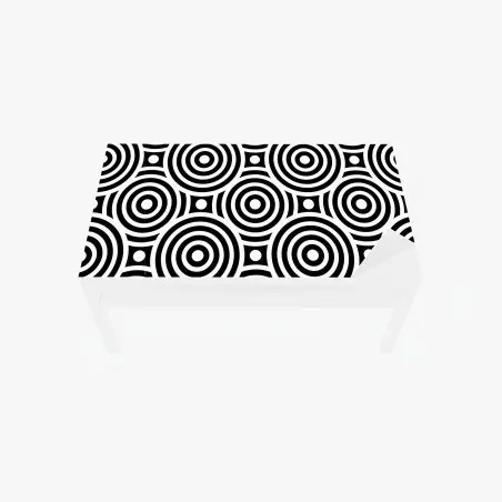 Adesivo per tavolo e scrivania motivo optical a cerchi concentrici in bianco e nero • Wallissimo®