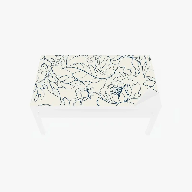 Adesivo per tavolo e scrivania elegante motivo floreale blu su fondo crema