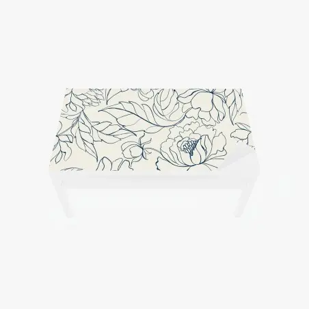 Adesivo per tavolo e scrivania elegante motivo floreale blu su fondo crema • Wallissimo®