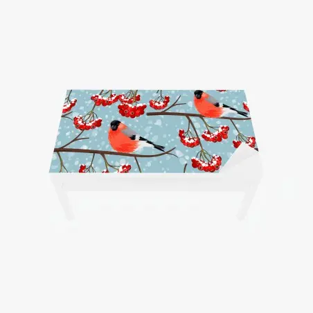 Adesivo per tavolo e scrivania pattern invernale con frosone e bacche • Wallissimo®