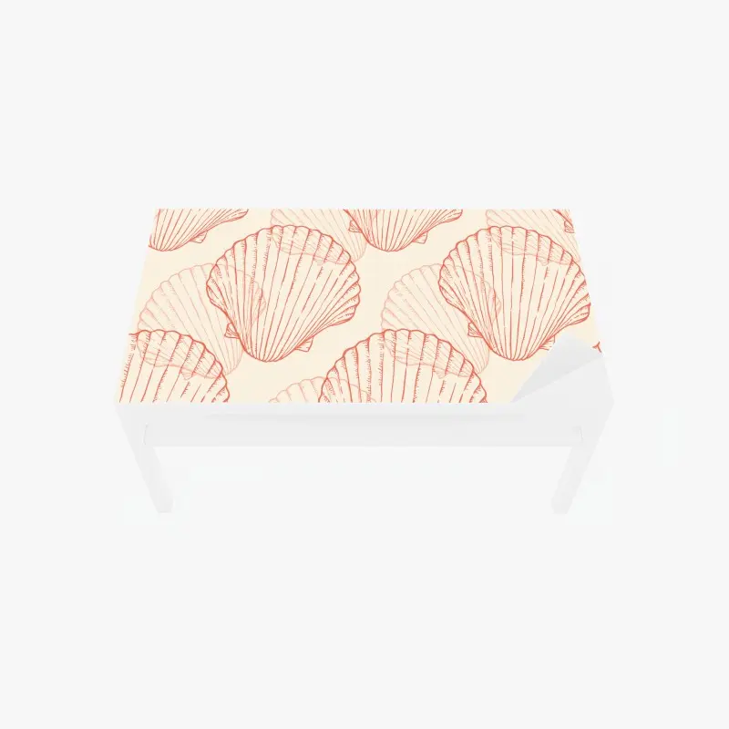 Adesivo per tavolo e scrivania motivo di conchiglie corallo su sfondo beige • Wallissimo® Adesivo per tavolo e scrivania motivo di conchiglie corallo su sfondo beige • Wallissimo®