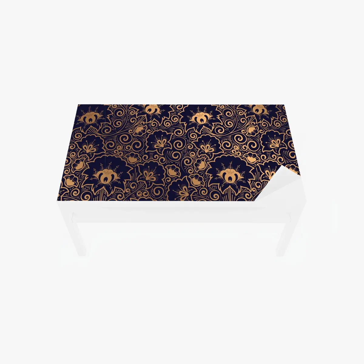 Adesivo per tavolo e scrivania motivo floreale ornamentale dorato su sfondo blu notte • Wallissimo®