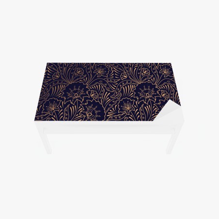 Adesivo per tavolo e scrivania motivo floreale elegante in blu notte e oro • Wallissimo®