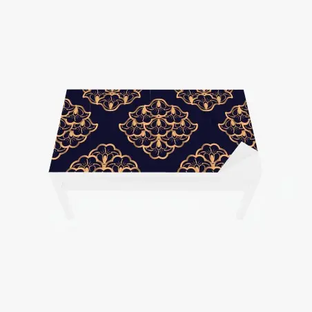 Adesivo per tavolo e scrivania motivo ornamentale dorato su sfondo blu notte • Wallissimo®