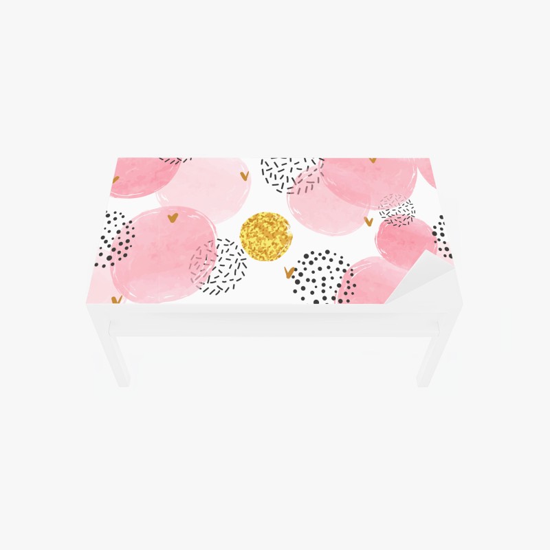Adesivo per tavolo e scrivania motivo a pallini rosa acquerello e glitter oro